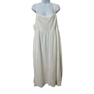 J Crew Square Neck Linen Smocked Midi Dress Size 24 Pure White Coastal Lagom EUC